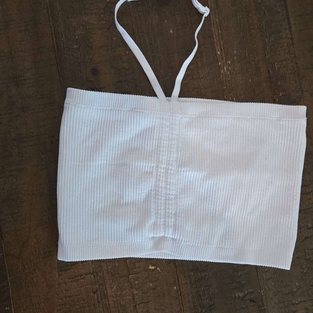 Small Aerie White Ribbed Strapless Crop Top Halter Y2k 90s Minimalist